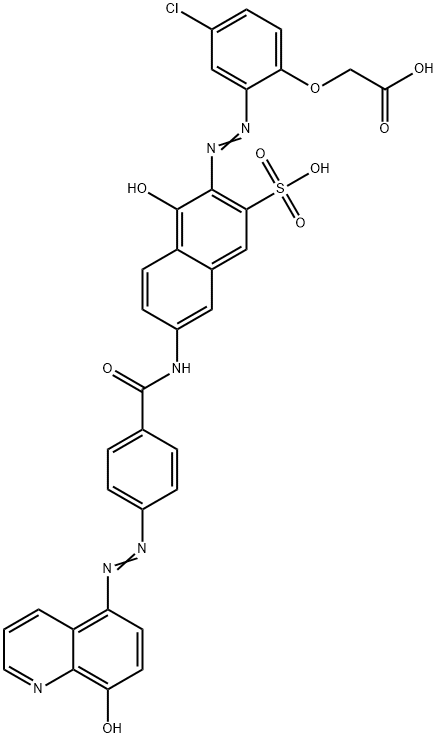 [4-クロロ-2-[[1-ヒドロキシ-6-[[4-[(8-ヒドロキシ-5-キノリニル)アゾ]ベンゾイル]アミノ]-3-スルホ-2-ナフチル]アゾ]フェノキシ]酢酸 化学構造式