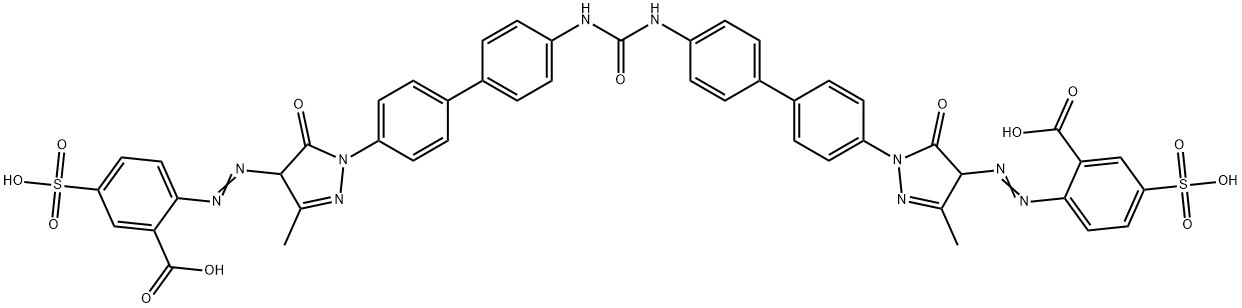 2,2'-[Carbonylbis[imino-1,1'-biphenyl-4,4'-diyl(4,5-dihydro-3-methyl-5-oxo-1H-pyrazole-1,4-diyl)azo]]bis[5-sulfobenzoic acid]tetrasodium salt 结构式