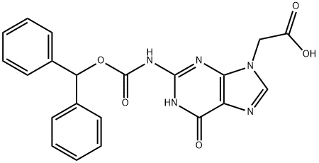 (2-BENZHYDRYLOXYCARBONYLAMINO-6-OXO-1,6-DIHYDRO-PURIN-9-YL)-ACETIC ACID
 Structure
