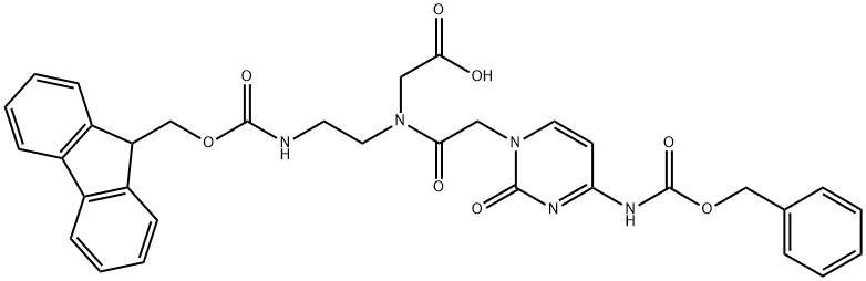甘氨酸, N-[2-[[(9H-芴-9-基甲氧基)羰基]氨基]乙基]-N-[[2-氧代-4-[[(苯基甲氧基)羰基]氨基]-1(2H)-嘧啶基]乙酰基]-, 169396-95-6, 结构式