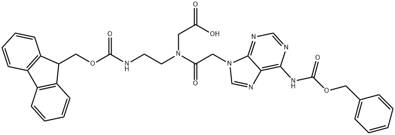 甘氨酸, N-[2-[[(9H-芴-9-基甲氧基)羰基]氨基]乙基]-N-[[6-[[(苯基甲氧基)羰基]氨基]-9H-嘌呤-9-基]乙酰基]- 结构式