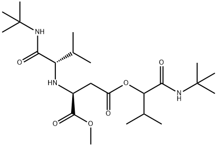 L-Aspartic acid, N-[1-[[(1,1-dimethylethyl)amino]carbonyl]-2-methylpropyl]-, 4-[1-[[(1,1-dimethylethyl)amino]carbonyl]-2-methylpropyl] 1-methyl ester, [S-(R*,R*)]- (9CI) Struktur