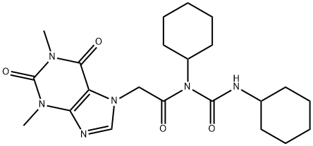 7H-Purine-7-acetamide, 1,2,3,6-tetrahydro-N-cyclohexyl-N-((cyclohexyla mino)carbonyl)-1,3-dimethyl-2,6-dioxo- Structure