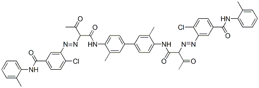 4,4'-ビス[2-[2-クロロ-5-(o-メチルフェニルカルバモイル)フェニルアゾ]アセトアセチルアミノ]-3,3'-ジメチルビフェニル 化学構造式