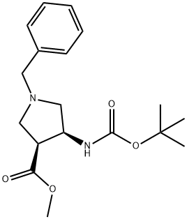 cis-Methyl 1-benzyl-4-(tert-butoxycarbonylaMino)-pyrrolidine-3-carboxylate Struktur