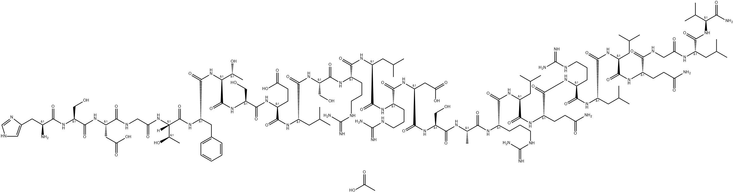 H-His-Ser-Asp-Gly-Thr-Phe-Thr-Ser-Glu-Leu-Ser-Arg-Leu-Arg-Asp-Ser-Ala-Arg-Leu-Gln-Arg-Leu-Leu-Gln-Gly-Leu-Val-NH2 Structure