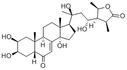 (22R,24S,25S,28R)-2β,3β,14,20,22,28-ヘキサヒドロキシ-6-オキソ(26-13C)-5β-スチグマスタ-7-エン-26-酸γ-ラクトン 化学構造式