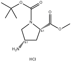 (2S,4S)-1-叔丁基 2-甲基 4-氨基吡咯烷-1,2-二甲酸酯盐酸盐,171110-72-8,结构式