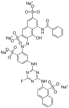 2,7-Naphthalenedisulfonic acid, 5-(benzoylamino)-3-5-4-fluoro-6-(1-sulfo-2-naphthalenyl)amino-1,3,5-triazin-2-ylamino-2-sulfophenylazo-4-hydroxy-, tetrasodium salt 化学構造式