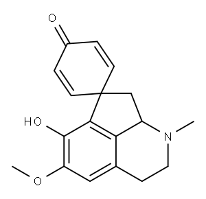 rac-(1R*)-2,3,8,8a-テトラヒドロ-6-ヒドロキシ-5-メトキシ-1-メチルスピロ[シクロペンタ[ij]イソキノリン-7(1H),1'-[2,5]シクロヘキサジエン]-4'-オン 化学構造式
