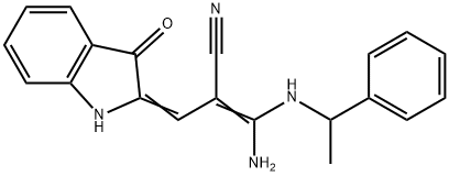 (Z)-3-amino-2-[(Z)-(3-oxo-1H-indol-2-ylidene)methyl]-3-(1-phenylethyla mino)prop-2-enenitrile Structure