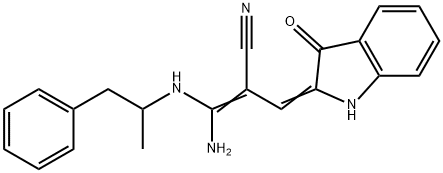 (Z)-3-amino-2-[(Z)-(3-oxo-1H-indol-2-ylidene)methyl]-3-(1-phenylpropan -2-ylamino)prop-2-enenitrile Structure