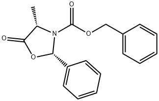 2β-フェニル-4β-メチル-5-オキソオキサゾリジン-3-カルボン酸ベンジル 化学構造式