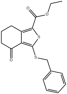 3-(ベンジルチオ)-4-オキソ-4,5,6,7-テトラヒドロベンゾ[c]チオフェン-1-カルボン酸エチル 化学構造式