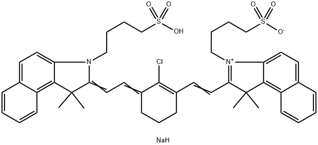 1,1-ジメチル-2-[2-[2-クロロ-3-[2-[1,1-ジメチル-3-(4-ソジオスルホブチル)-1,3-ジヒドロ-2H-ベンゾ[e]インドール-2-イリデン]エチリデン]-1-シクロヘキセニル]ビニル]-3-(4-スルホナトブチル)-1H-ベンゾ[e]インドール-3-イウム 化学構造式