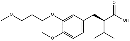 Benzenepropanoic acid, 4-methoxy-3-(3-methoxypropoxy)-a-(1-methylethyl)-, (aR)- Structure