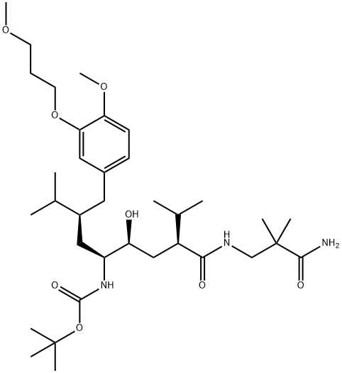 CarbaMic acid, [4-[[(3-aMino-2,2-diMethyl-3-oxopropyl)aMino]carbonyl]-2-hydroxy-1-[2-[[4-Methoxy-3-(3-Methoxypropoxy)phenyl]Methyl]-3-Methylbutyl]-5-Methylhexyl]-, 1,1-diMethylethyl ester, [1S-[1R*(R*),2R*,4R*]]- Struktur