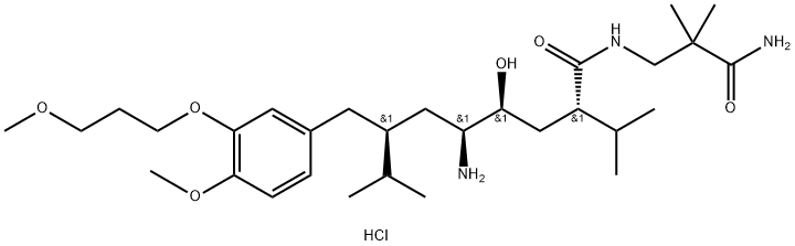 (2S,4S,5S,7S)-7-(3-(3-甲氧基丙氧基)-4-甲氧基苄基)-5-氨基-N-(2-氨基甲酰基-2-甲基丙基)-4-羟基-2-异丙基-8-甲基壬酰胺盐酸盐,173399-03-6,结构式