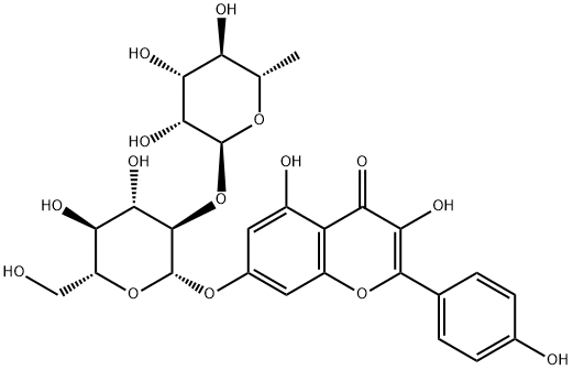 7-[[2-O-(6-deoxy-alpha-L-mannopyranosyl)-beta-D-glucopyranosyl]oxy]-3,5-dihydroxy-2-(4-hydroxyphenyl)-4H-benzopyran-4-one Structure