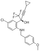 (S)-5-chloro-a-(Cyclopropylacetenyl)-2-[((4-methoxyphenyl)methyl)amino]-a- (trifluoromethyl) benzenemethanol (E-4) 化学構造式