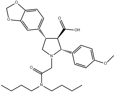 (2R,3R,4S)-4-(1,3-苯并二氧戊环-5-基)-1-[2-(二丁基氨基)-2-氧代乙基]-2-(4-甲氧基苯基)吡咯烷-3-羧酸, 173937-91-2, 结构式