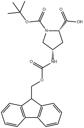 N-BOC-CIS-4-N-FMOC-アミノ-L-プロリン 化学構造式