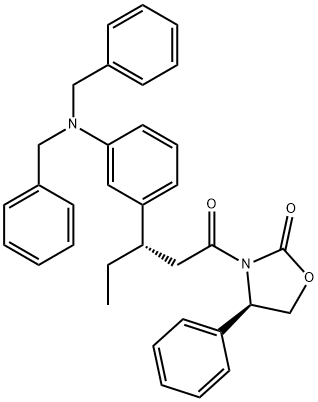 [R-(R*,S*)]-3-[3-[3-[Bis(phenylmethyl)amino]phenyl]-1-oxopentyl]-4-phenyl-2-oxazolidinone Structure