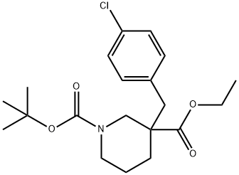 1-BOC-3-[(4-CHLOROPHENYL)METHYL]-3-PIPERIDINECARBOXYLIC ACID ETHYL ESTER Struktur