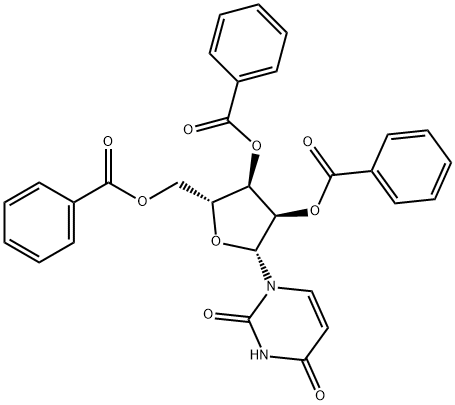 1-(2-O,3-O,5-O-トリベンゾイル-β-D-リボフラノシル)ピリミジン-2,4(1H,3H)-ジオン 化学構造式