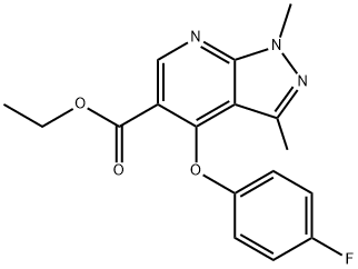 ETHYL 1,3-DIMETHYL-4-(4-FLUOROPHENOXY)-1H-PYRAZOLO[3,4-B]PYRIDINE-5-CARBOXYLATE Struktur