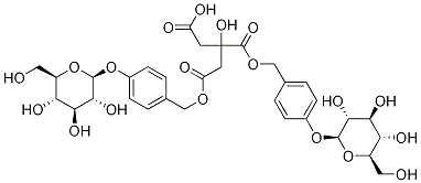 3-ヒドロキシ-5-オキソ-5-[(4-{[(2S,3R,4S,5S,6R)-3,4,5-トリヒドロキシ-6-(ヒドロキシメチル)オキサン-2-イル]オキシ}フェニル)メトキシ]-3-{[(4-{[(2S,3R,4S,5S,6R)-3,4,5-トリヒドロキシ-6-(ヒドロキシメチル)オキサン-2-イル]オキシ}フェニル)メトキシ]カルボニル}ペンタン酸 化学構造式