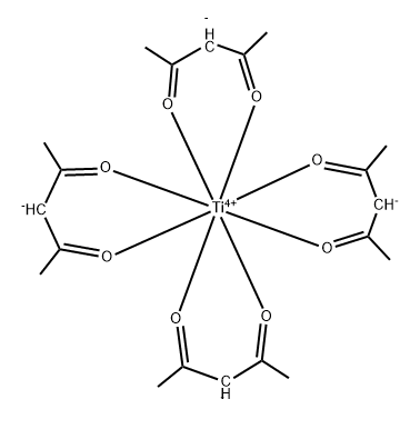 テトラキス(2,4-ペンタンジオナト)チタニウム(IV) (約63%イソプロピルアルコール溶液) 化学構造式