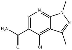 4-クロロ-1,3-ジメチル-1H-ピラゾロ[3,4-B]ピリジン-5-カルボオキサミド 化学構造式