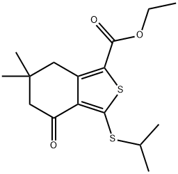ETHYL 3-(ISOPROPYLTHIO)-6,6-DIMETHYL-4-OXO-4,5,6,7-TETRAHYDROBENZO[C]THIOPHENE-1-CARBOXYLATE Struktur