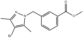 3-[(4-ブロモ-3,5-ジメチル-1H-ピラゾール-1-イル)メチル]安息香酸メチル 化学構造式