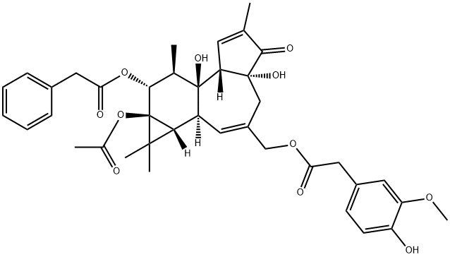 ホルボール12-フェニルアセタート13-アセタート20-ホモバニラート 化学構造式
