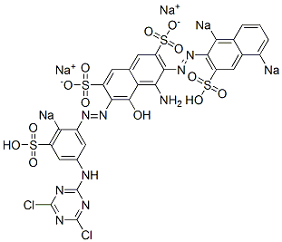 17589-26-3 1-Amino-7-[5-(4,6-dichloro-1,3,5-triazin-2-yl)amino-2-sodiosulfophenylazo]-2-(1,5-disodiosulfo-2-naphtylazo)-8-hydroxy-3,6-naphthalenedisulfonic acid disodium salt