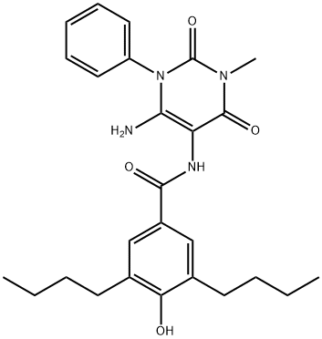 Benzamide,  N-(6-amino-1,2,3,4-tetrahydro-3-methyl-2,4-dioxo-1-phenyl-5-pyrimidinyl)-3,5-dibutyl-4-hydroxy- Structure
