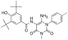 Benzamide,  N-[6-amino-1,2,3,4-tetrahydro-3-methyl-1-(4-methylphenyl)-2,4-dioxo-5-pyrimidinyl]-3,5-bis(1,1-dimethylethyl)-4-hydroxy- Structure