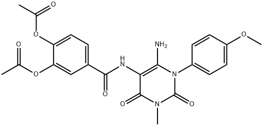 Benzamide,  3,4-bis(acetyloxy)-N-[6-amino-1,2,3,4-tetrahydro-1-(4-methoxyphenyl)-3-methyl-2,4-dioxo-5-pyrimidinyl]- Structure