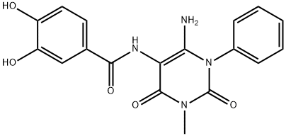 Benzamide,  N-(6-amino-1,2,3,4-tetrahydro-3-methyl-2,4-dioxo-1-phenyl-5-pyrimidinyl)-3,4-dihydroxy- Structure