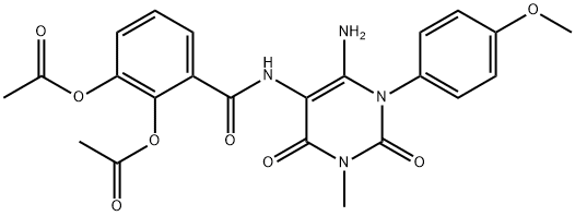 Benzamide,  2,3-bis(acetyloxy)-N-[6-amino-1,2,3,4-tetrahydro-1-(4-methoxyphenyl)-3-methyl-2,4-dioxo-5-pyrimidinyl]- Struktur