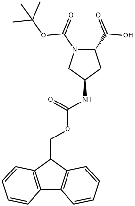 N-叔丁氧羰基-反式-4-N-芴甲氧羰基氨基-L-脯氨酸 结构式