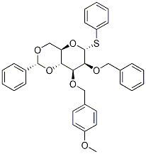 a-D-Mannopyranoside, phenyl 3-O-[(4-Methoxyphenyl)Methyl]-2-O-(phenylMethyl)-4,6-O-[(R)-phenylMethylene]-1-thio- Struktur