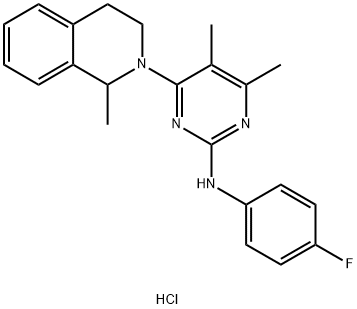 2-PYRIMIDINAMINE, 4-(3,4-DIHYDRO-1-METHYL-2(1H)-ISOQUINOLINYL)-N-(4-FLUOROPHENYL)-5,6-DIMETHYL-, MONOHYDROCHLORIDE Struktur