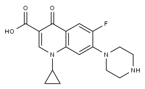 3-Quinolinecarboxylic acid, 1-cyclopropyl-6-fluoro-1,4-dihydro-4-oxo-7-(1-piperazinyl)- Struktur