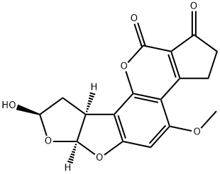 (6aS)-2,3,6aα,8,9,9aα-ヘキサヒドロ-8β-ヒドロキシ-4-メトキシシクロペンタ[c]フロ[3',2':4,5]フロ[2,3-h][1]ベンゾピラン-1,11-ジオン 化学構造式