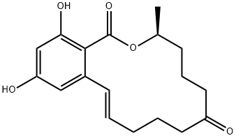 (3S,11E)-3β-メチル-14,16-ジヒドロキシ-3,4,5,6,7,8,9,10-オクタヒドロ-1H-2-ベンゾオキサシクロテトラデシン-1,7-ジオン 化学構造式
