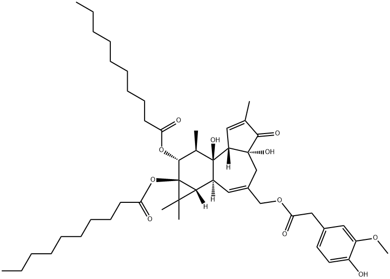 ホルボール12,13-ジデカノアート20-ホモバニラート 化学構造式