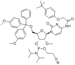 5'-O-(4,4-Dimethoxytrityl)-N-[[4-(tert-butyl)phenoxy]acetyl]-2'-O-methylcytidine-3'-(2-cyanoethyl-N,N-diisopropyl)phosphoramidite Structure